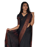 Black silk printed saree with unstitched blouse (5.5mtr)