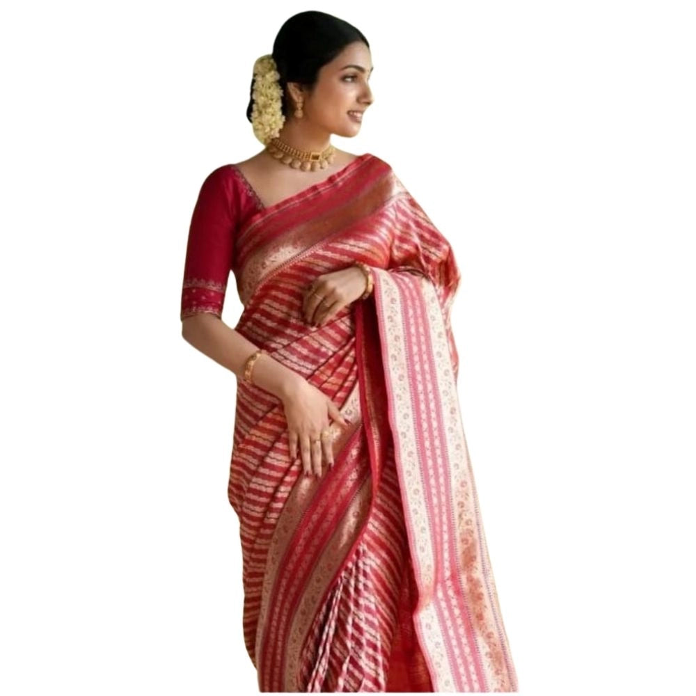 Pink silk printed saree with unstitched blouse (5.5mtr), elegant Indian traditional wear for women
