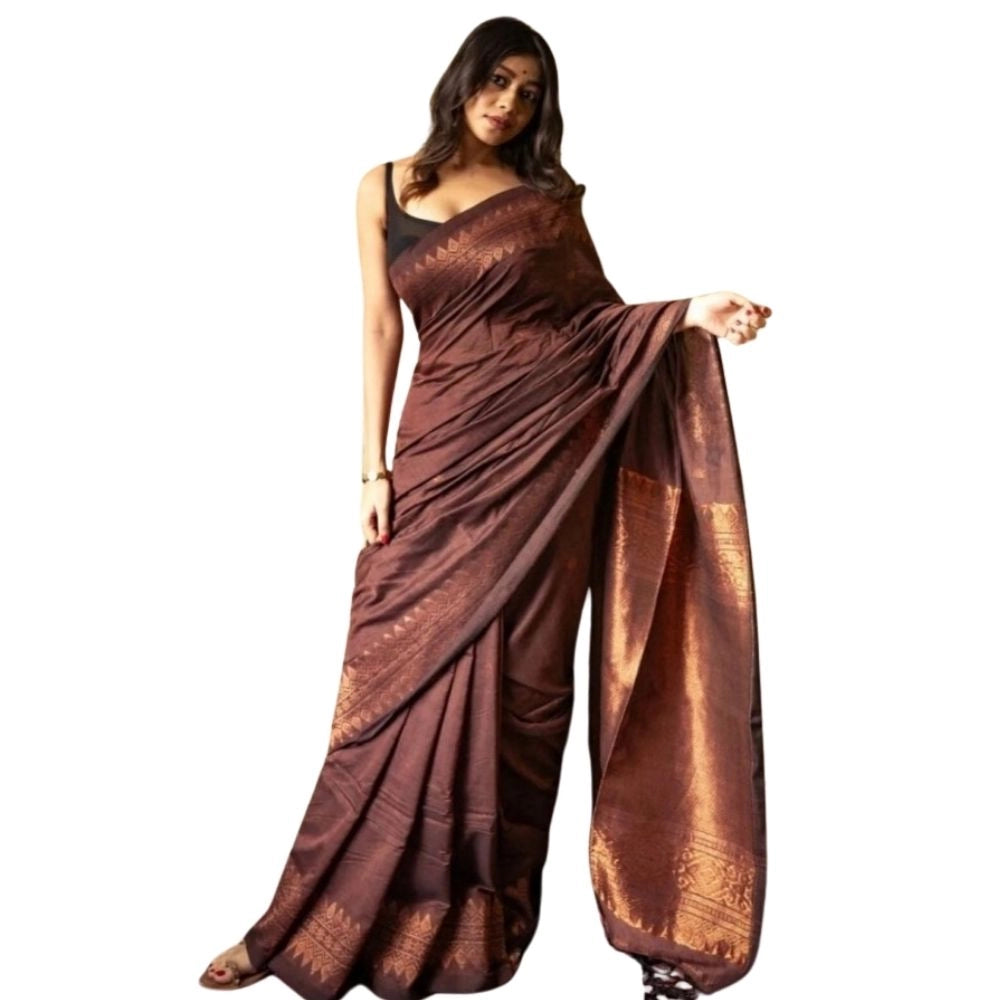 Women's coffee silk printed saree with unstitched blouse (5.5Mtr), luxury and elegance personified