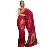 Red silk printed saree with unstitched blouse (5.5Mtr), luxury traditional Indian wear
