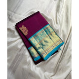Women's wine silk printed saree with unstitched blouse, vibrant pattern detail