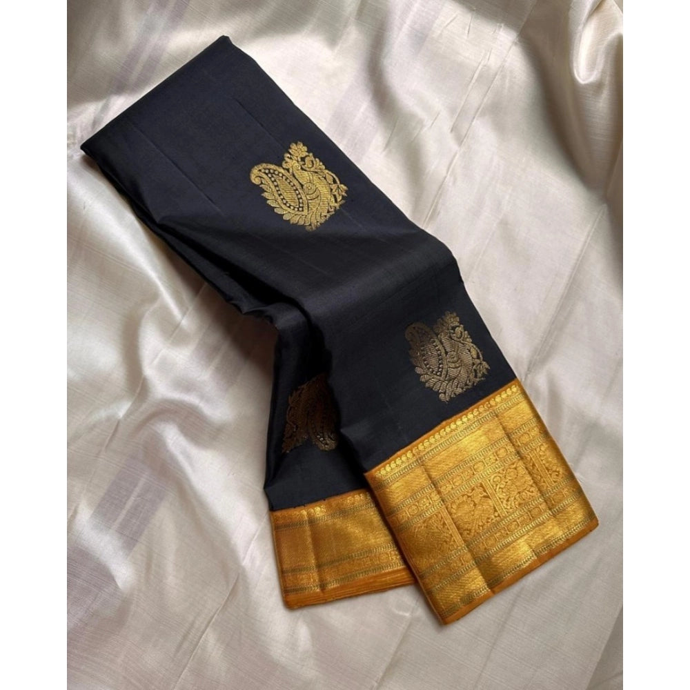 Black silk printed saree with unstitched blouse (5.5mtr)