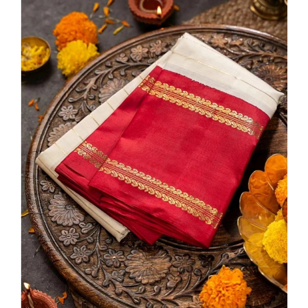 Off-white silk printed saree with unstitched blouse, 5.5mtr length