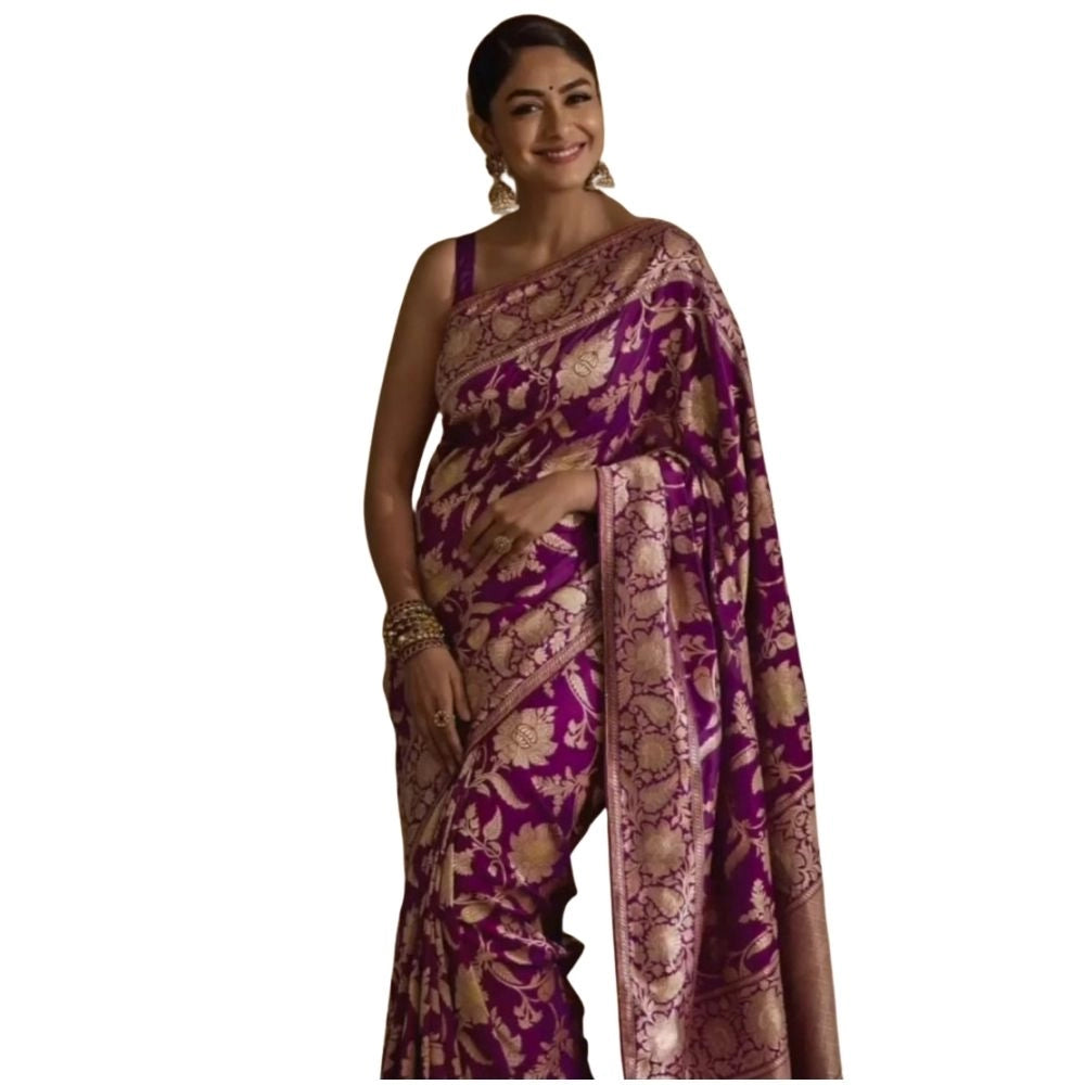 Purple silk printed saree with unstitched blouse (5.5mtr), vibrant Indian women's fashion accessory