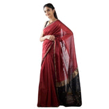 Red cotton printed saree with unstitched blouse (5.5Mtr) on mannequin