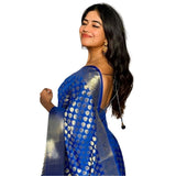 Royal Blue silk printed saree with unstitched blouse (5.5mtr), luxury Indian women's traditional wear