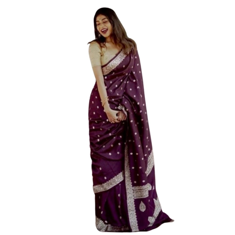 Purple cotton printed saree with unstitched blouse (5.5mtr), vibrant Indian women's fashion accessory