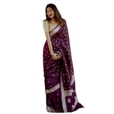 Purple cotton printed saree with unstitched blouse (5.5mtr), vibrant Indian women's fashion accessory