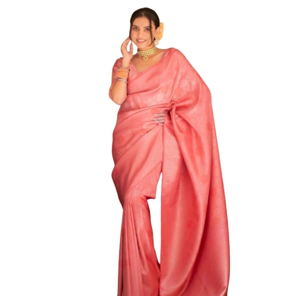 Pink silk printed saree with unstitched blouse (5.5Mtr), detailed close-up of vibrant floral design