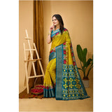 Yellow Kalamkari printed soft cotton saree with unstitched blouse, traditional Indian women's wear