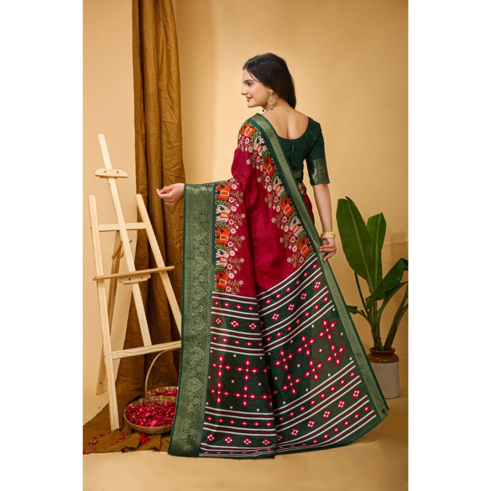 Red Kalamkari printed soft Dola cotton saree with unstitched blouse (5.5mtr)