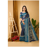 Grey kalamkari printed saree with unstitched blouse in soft blooming marshmallow fabric