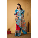 Pink soft Dola cotton kalamkari printed saree with unstitched blouse, 5.5mtr (close-up)