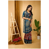 Red soft Dola cotton kalamkari printed saree with unstitched blouse, vibrant ethnic Indian wear for women