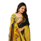 Green soft dola cotton kalamkari printed saree with unstitched blouse, traditional Indian women's outfit