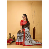 Brown soft handloom cotton Kalamkari printed saree with unstitched blouse, traditional Indian women's wear