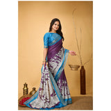 Soft handloom purple cotton kalamkari saree with unstitched blouse, vibrant traditional Indian wear for women on mannequin