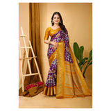 Purple Kalamkari printed soft Dola cotton saree with unstitched blouse, traditional Indian wear for women
