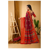 Maroon Kalamkari Printed Dola Cotton Saree with Unstitched Blouse, soft cotton women's traditional wear