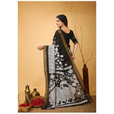 Black soft handloom cotton kalamkari printed saree with unstitched blouse, traditional Indian fashion accessory