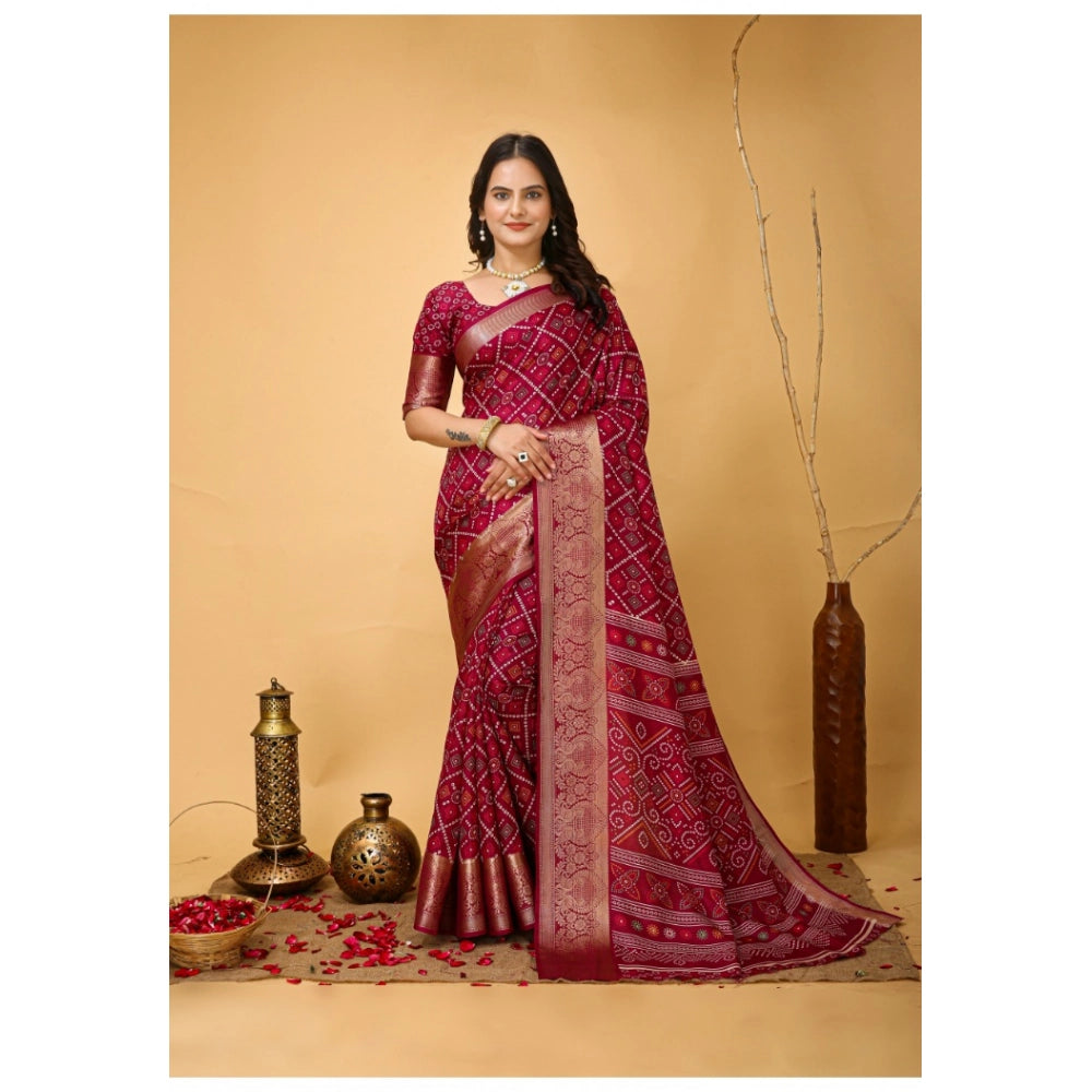 Red soft Dola cotton kalamkari printed saree with unstitched blouse, traditional Indian women's fashion accessory