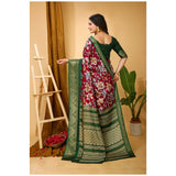 Maroon Kalamkari Printed Soft Dola Cotton Saree with Unstitched Blouse (5.5mtr)