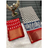 Red soft Dola cotton Kalamkari printed saree with unstitched blouse, vibrant Indian traditional wear for women