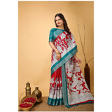 Red soft handloom cotton Kalamkari printed saree with unstitched blouse (5.5mtr)