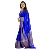 Blue soft lichi silk saree with unstitched blouse, 5.5mtr length