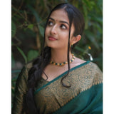 Green soft lichi silk solid saree with unstitched blouse, 5.5mtr length on model