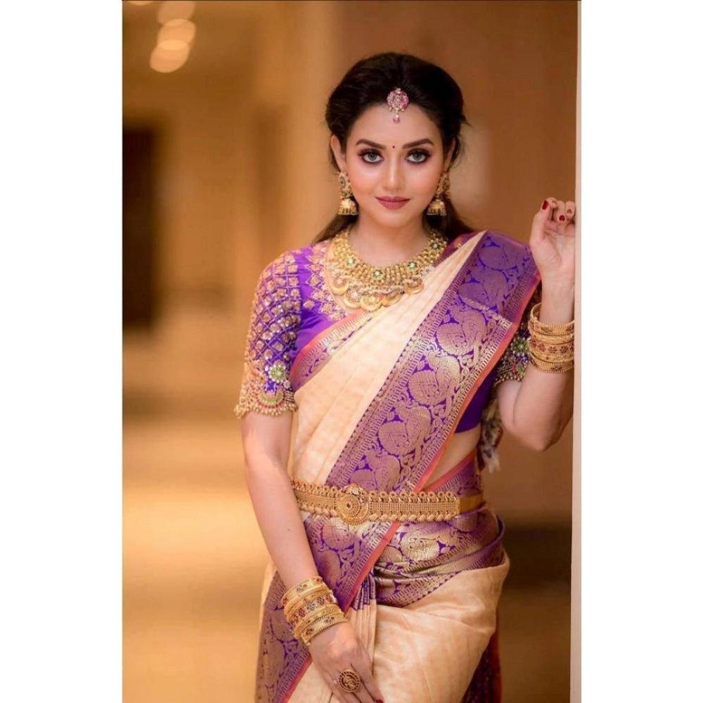 Purple soft lichi silk printed saree with unstitched blouse (5.5mtr), elegant Asian women's fashion accessory