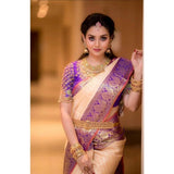 Purple soft lichi silk printed saree with unstitched blouse (5.5mtr), elegant Asian women's fashion accessory
