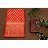 Red soft lichi silk printed saree with unstitched blouse (5.5Mtr), luxurious Indian wear on mannequin