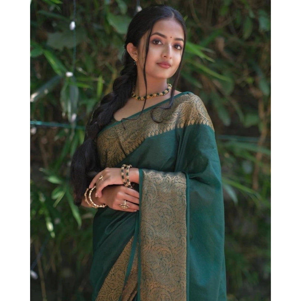 Green soft lichi silk solid saree (5.5mtr) with unstitched blouse, luxurious Indian wear
