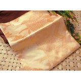 Golden soft lichi silk printed saree with unstitched blouse, 5.5mtr length