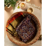 Purple soft lichi silk printed saree with unstitched blouse, vibrant fashion accessory for women