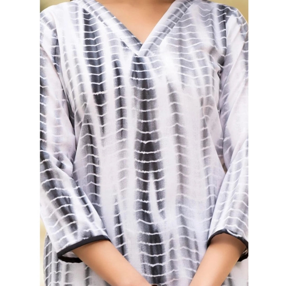 Women's Cotton Printed 3-4 th Sleeve V Neck Kurti With Pant Dupatta Set (Black)