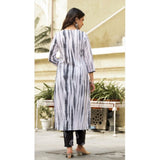 Women's Cotton Printed 3-4 th Sleeve V Neck Kurti With Pant Dupatta Set (Black)
