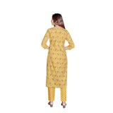 Women's Cotton Blend Foil Print - Mirror Work 3-4 th Sleeve Round Neck Kurti With Pant Set (Mustard)