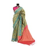 Women's Banarasi Printed Saree With Unstitched Blouse 5.5Mtr (Golden)