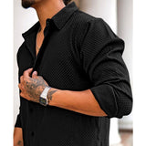 Black popcorn pattern men's casual self-design full sleeve collar shirt on hanger