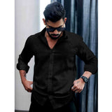Black pollycotton textured men's casual full sleeve collar shirt on hangar