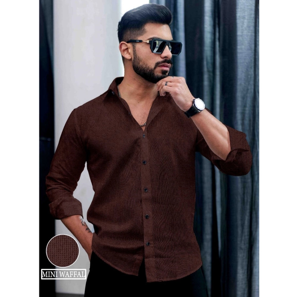 Brown PollyCotton men's casual self-designed full sleeve collar shirt