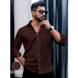 Brown PollyCotton men's casual self-designed full sleeve collar shirt