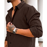 Men's Casual Popcorn Self-design Full Sleeve Collar Shirt (Brown)