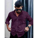 Wine PollyCotton men's casual self-design full sleeve collar shirt with collared neck type, ideal for everyday wear