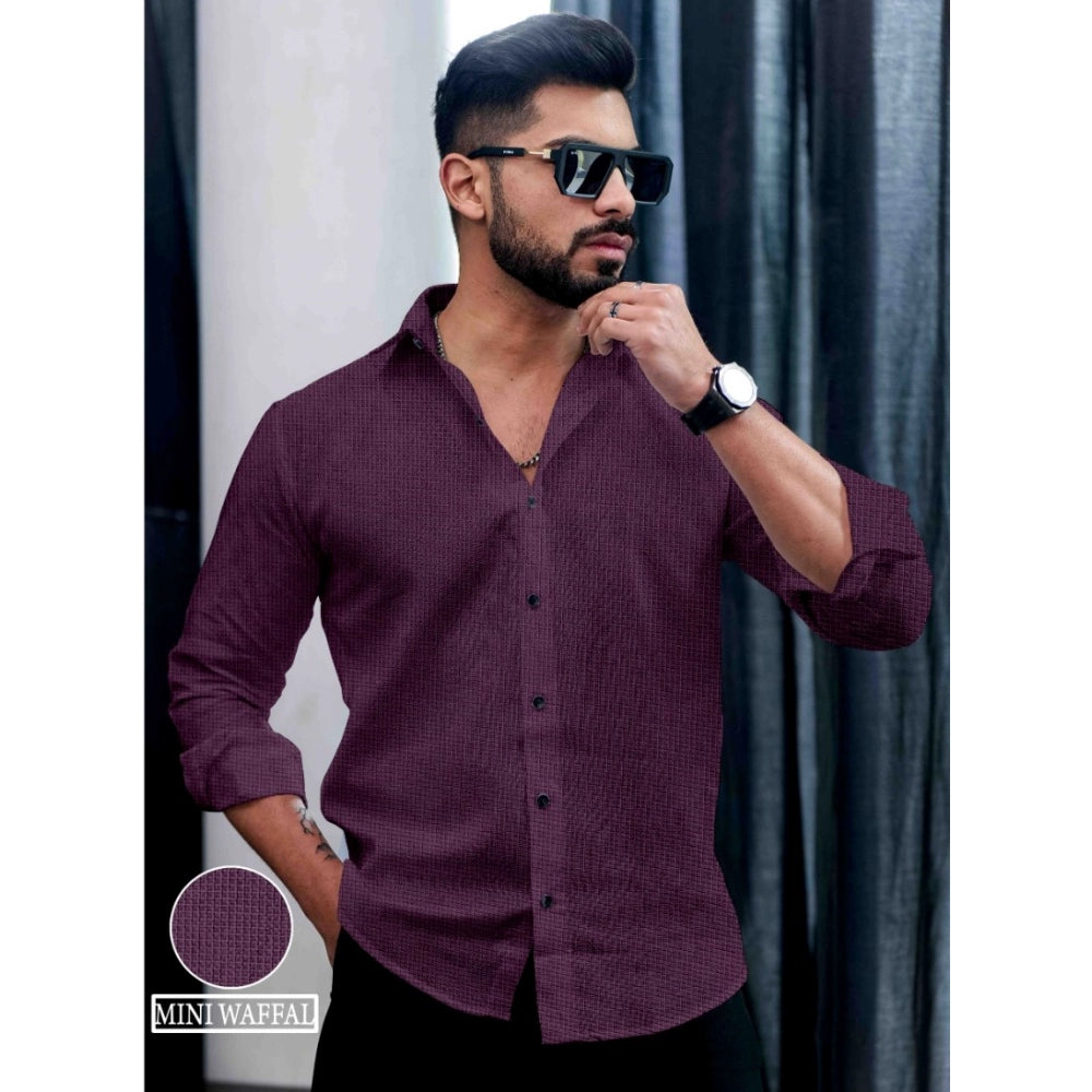 Wine PollyCotton men's casual self-designed full sleeve collar shirt, vibrant pattern on display