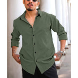 Men's Casual Popcorn Self-design Full Sleeve Collar Shirt (Green)