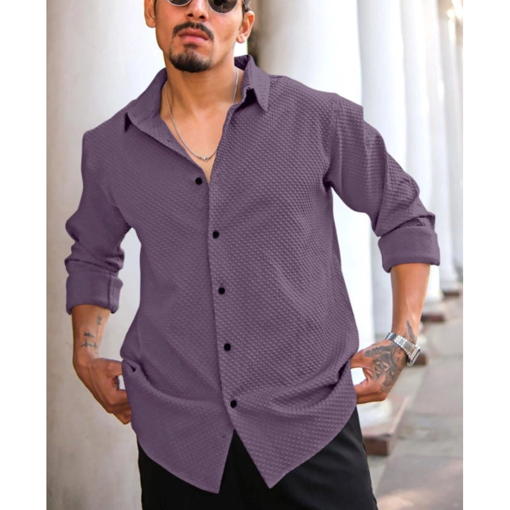 Men's casual wine popcorn self-design full sleeve collar shirt - vibrant popcorn pattern on a rich wine background