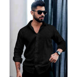 Black PollyCotton men's casual textured full sleeve collar shirt with textured pattern